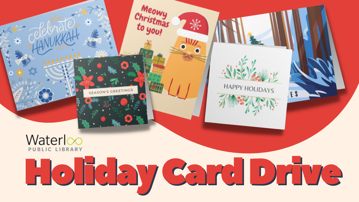 Holiday Card Drive graphic featuring images of several holiday cards