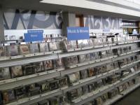 Shelving racks of CDs and DVDs
