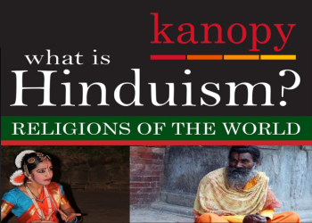 What is Hinduism? Religions of the world graphic. Kanopy logo in top right corner