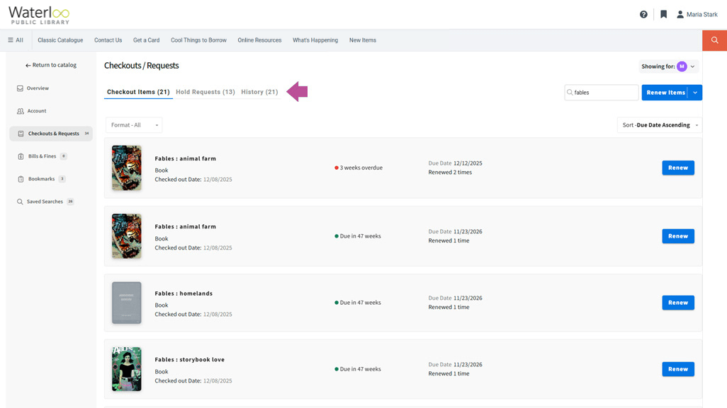 Screenshot of the new Checkouts & requests page